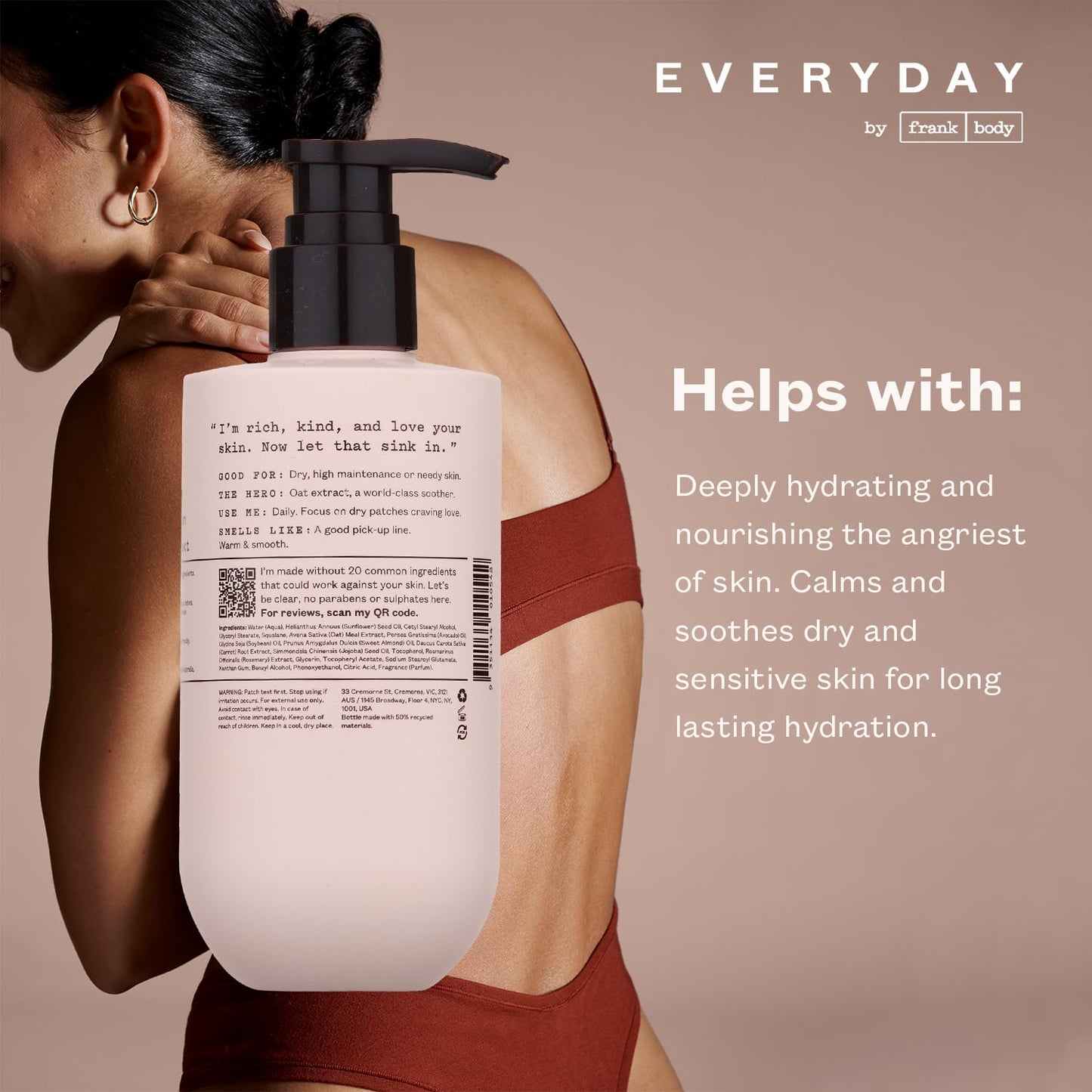 frank body Nourishing Body Lotion | Decadent Cream for Gentle, Calming & Long-Lasting Hydration | Oat Extract, Avocado Oil & Squalane | Sandalwood & Vanilla Scent | Vegan & Cruelty Free | 250ml-FemmiqueWomen