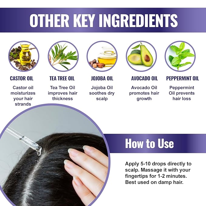 100 Natural Botanical Hair Growth Serum for Nourishing Hair Scalp and Protecting Hair loss, Moringa Camellia Rosemary Castor Tea Tree Peppermint Jojoba Blended , Made In USA (2oz)-FemmiqueWomen