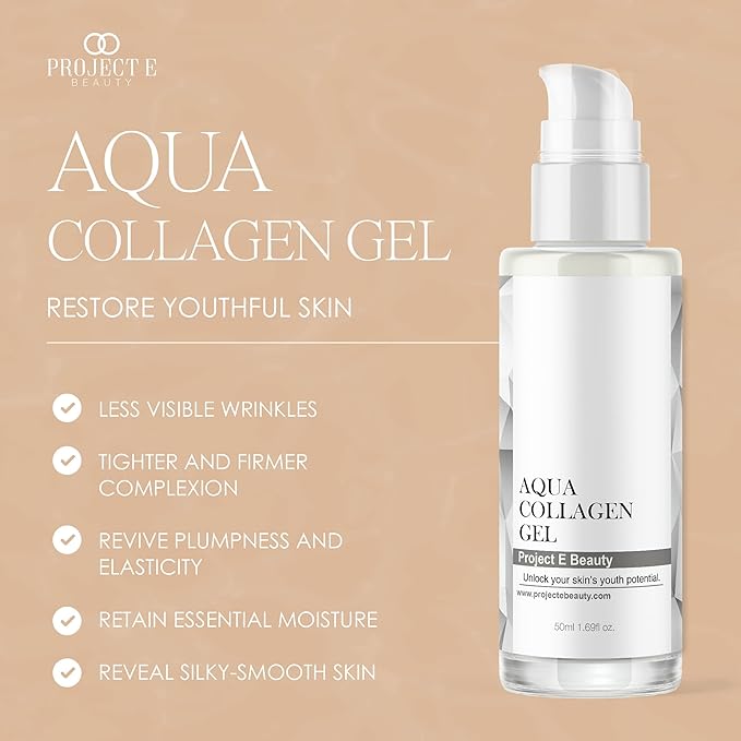 Project E Beauty Aqua Collagen Gel 24-Hour Hydration | Anti-Aging Brightening Treatment | Hydrating & Moisturizing Facial Skincare | Anti-Wrinkle Body Lotion | For Dry or Rough Skin | 50ml-FemmiqueWomen