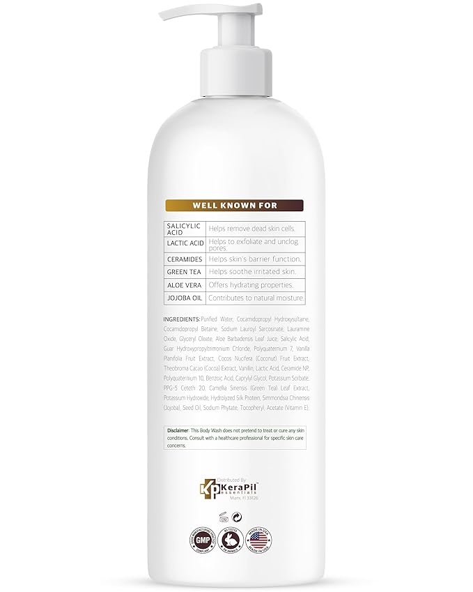 Exfoliating Body Wash with Salicylic Acid - No Dry Out, Gentle Exfoliates Rough and Bumpy Skin, Body Acne Wash, BHA & AHA - Coconut and Vanilla with Salicylic Acid - (16 fl oz)-FemmiqueWomen
