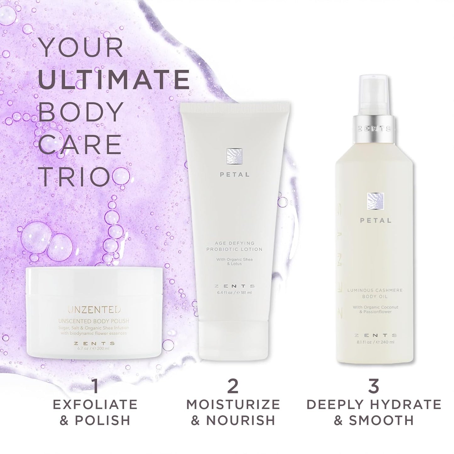 Zents Luminous Cashmere Body Oil (Petal Fragrance) | Moisturizing Body Oil with Vitamin E & Organic Coconut Oil | Softens & Smooths Skin | 8 fl oz-FemmiqueWomen