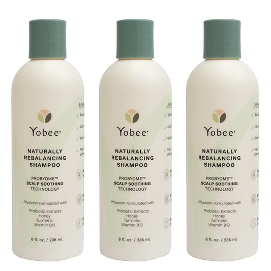 Yobee Naturally Rebalancing Shampoo | Dry, Flaky & Itchy Scalp Care with Para Probiotics, Organic Honey & Turmeric, Vitamin B12 & Oat Extracts | Dandruff & Psoriasis Relief (3 Bottles)-FemmiqueWomen