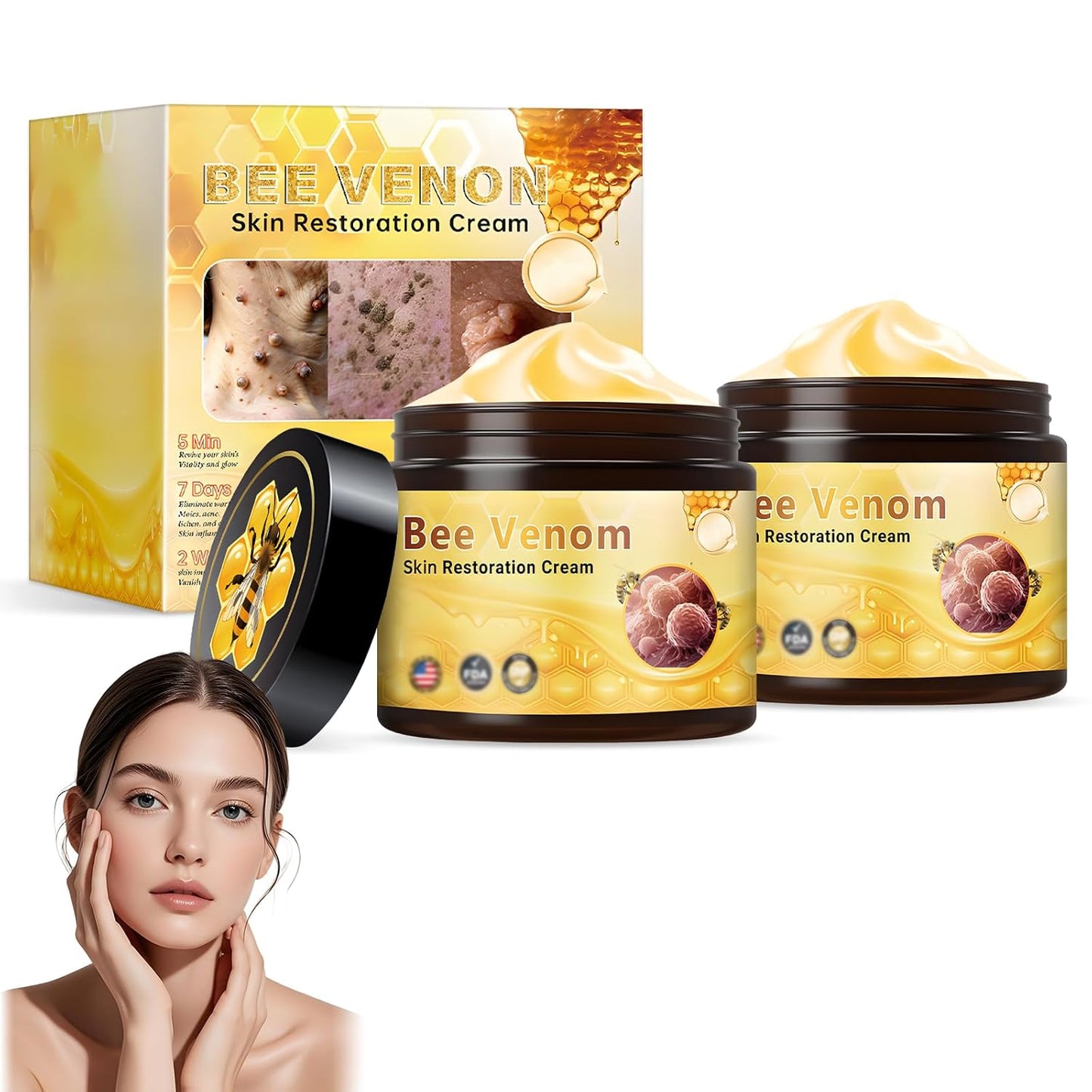 2Pcs Bee Venom Skin Restoration Cream, Professional Bee Venom Comprehensive Skin Treatment Cream, for Firming, Wrinkle Reduction & Moisturizing, Natural Serum for All Skin Types-FemmiqueWomen