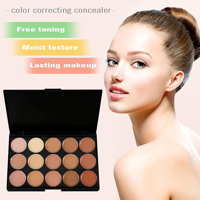15 Colors Contour Palette Kit: Cream Concealer Palette Face Makeup Foundation Kit Contour Palette with Brush for Professional and Daily Use-FemmiqueWomen
