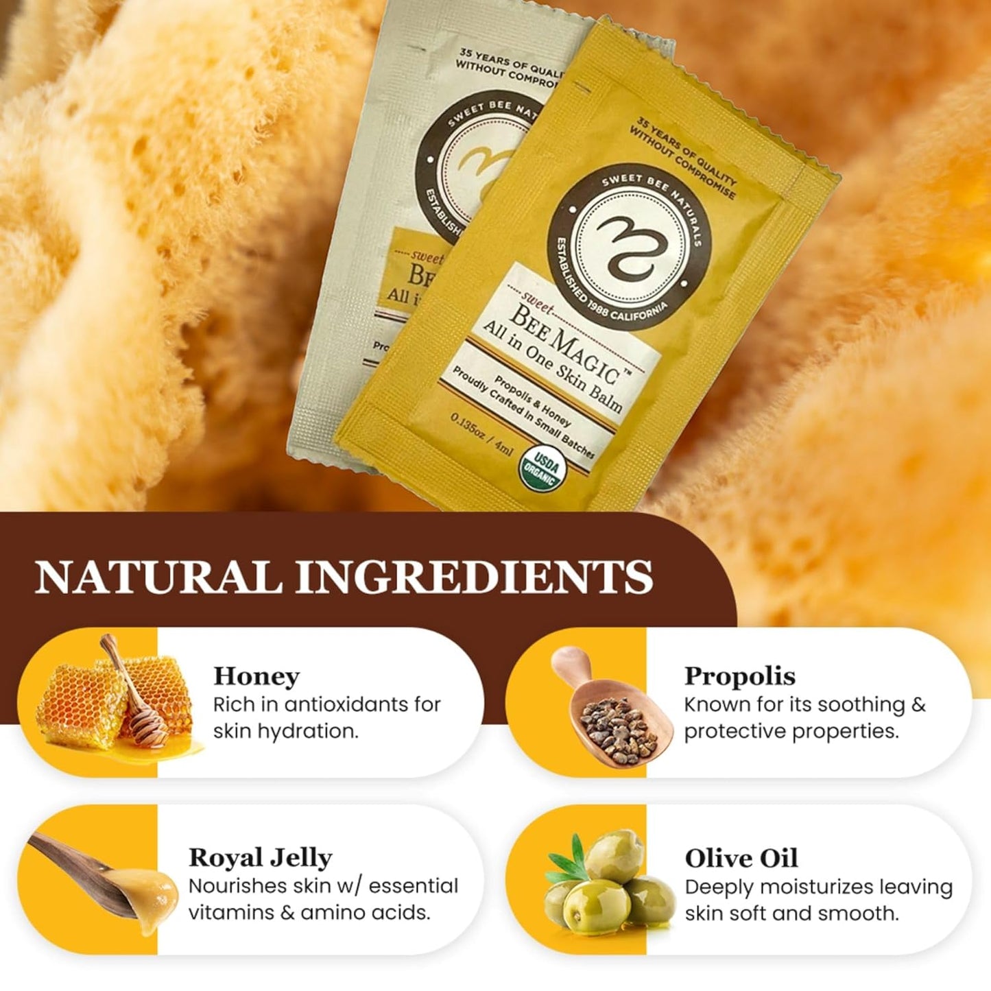 Sweet Bee Naturals All-in-One Skin Balm Sachets - 4ml Each, Certified Organic, Deep Moisture & Hydration for On-the-Go Skincare, Ideal for Busy Lifestyles, Travel-Friendly - 15 Pack-FemmiqueWomen