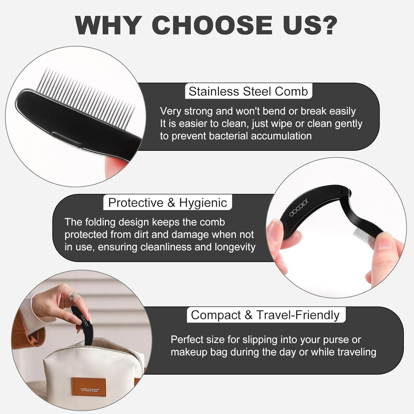 Docolor Foldable Eyelash Comb Separator Folding Lash Comb Eyebrow Mascara Applicator Eyelash Definer Arc Designed Cosmetic Brushes Tool-FemmiqueWomen