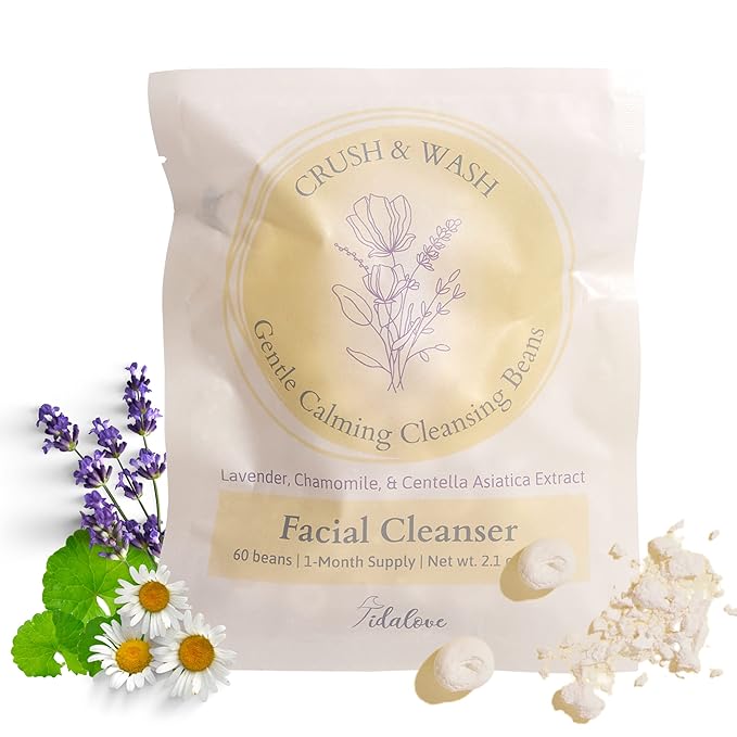 Daily 3 in 1 Facial Cleanser, Exfoliator and Wash-off Mask, Vegan, Cruelty Free, Plastic Free, Travel Friendly, 1 Month Supply Refill (60 Tablets) (Calming)-FemmiqueWomen