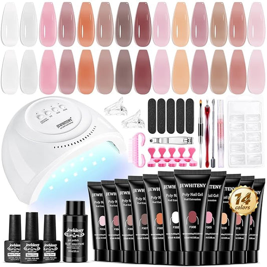 JEWHITENY Poly Extension Gel Kit With 48W LED Nail Lamp 14 Colors Builder Extension Gel All-in-One French Kit Nail Art Design Beginner Kit-FemmiqueWomen