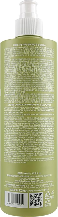 laferme Laminaria Shampoo with Organic Ingredient, Korean Clarifying Shampoo, Hydrating for Dry Hair, Strengthening for Weak Hair, Sulfate & Paraben-Free, for Women & Men,16.9 FL. OZ, Pine Eucalyptus-FemmiqueWomen