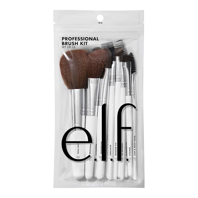 e.l.f. Professional Set of 12 Makeup Brushes, Pro-Worthy Makeup Brushes For A Flawless Full-Face Application, Vegan & Cruelty-Free-FemmiqueWomen
