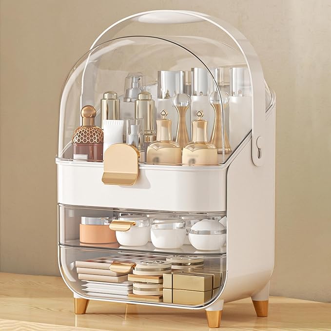 Makeup Organizer, Skincare Holder Bathroom Counter Organizer, Storage Box Cosmetic Display Cases, Teen Girl Gifts Trendy Stuff Make up Organizers for Vanity, Dresser, Countertop (Rose Gold)-FemmiqueWomen