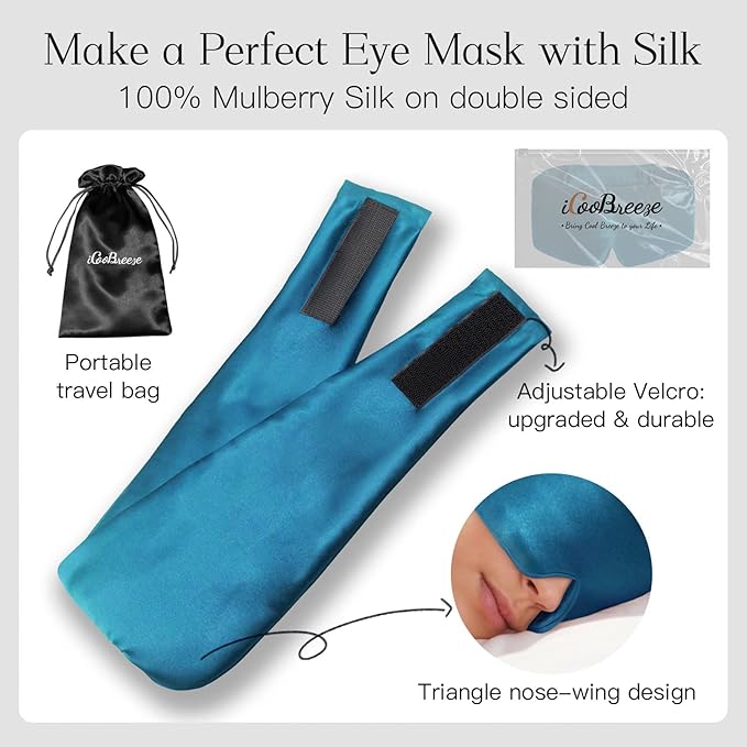 100% Natural Silk Eye Mask for Women Men, Soft Pressureless Cooling Blackout Eye Covers for Sleeping, Large Size Sleep Mask fits All Heads Adjustable, 1PC, Vivid Blue-FemmiqueWomen