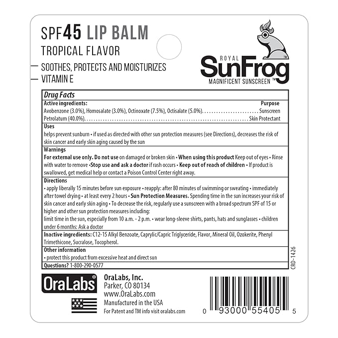 Royal SunFrog | 2-Pack Tropical Lip Balm with SPF 45 Sun Protection | Protects, Soothes, and Moisturizes with Vitamin E and Sunscreen (0.15oz/4.25g Per Stick)-FemmiqueWomen