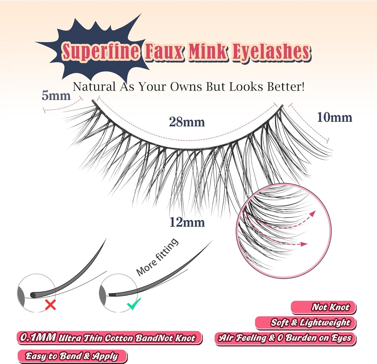 Eyelashes Natural Cat Eye Lashes False Eyelashes Wispy Lashes C Curl Flared Eye Lashes Pack Cat Eyelashes Soft Strip Lashes 12mm Lash Strips Siligli 10 Pair-FemmiqueWomen