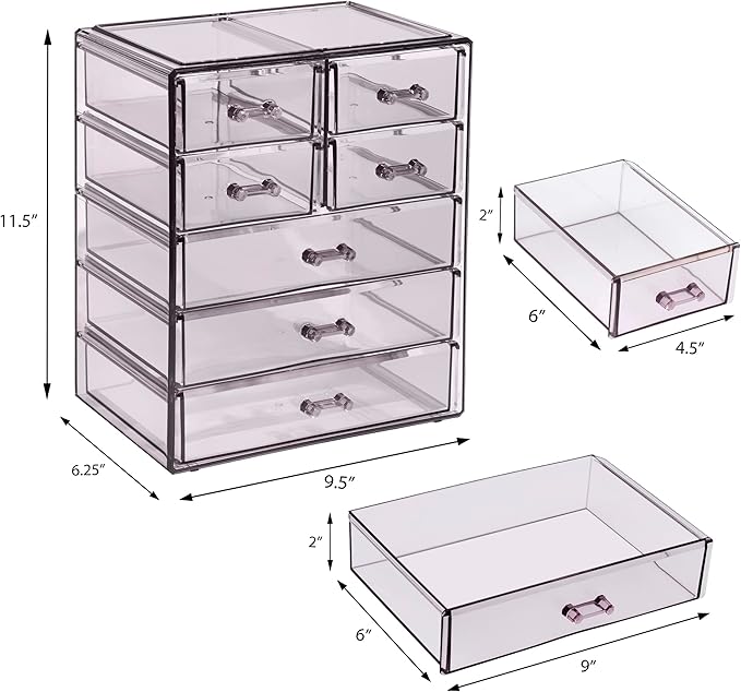 Sorbus Acrylic Makeup Organizer - Organization and Storage Case for Cosmetics Make Up & Jewelry - Big Clear Makeup Organizer for Vanity, Bathroom, College Dorm, Closet, Desk (3 Large, 4 Small Drawers)-FemmiqueWomen