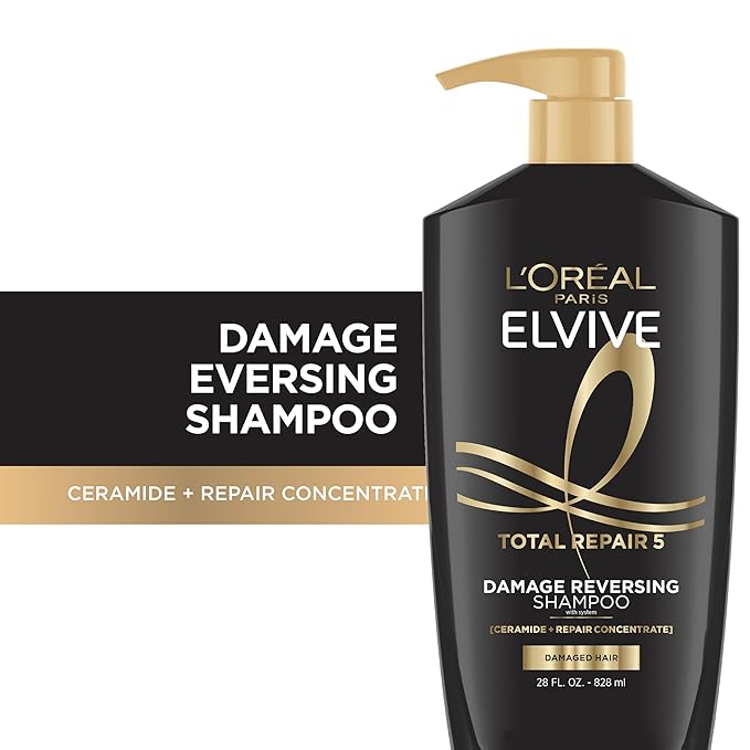 L'Oreal Paris Elvive Total Repair 5 Repairing Shampoo and Conditioner for Damaged Hair, 28 Ounce (Set of 2)(Packaging May Vary)-FemmiqueWomen