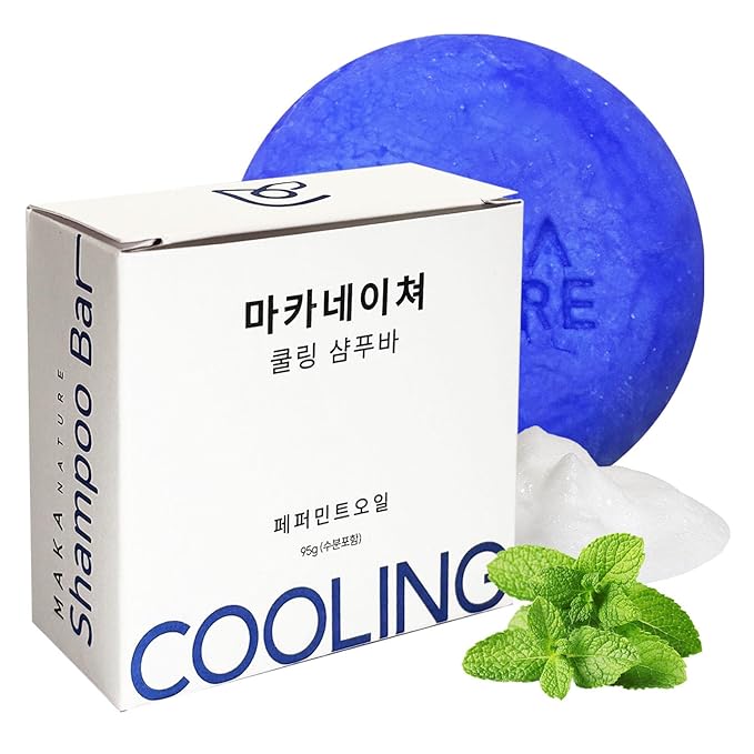Maka Nature Low-Carbon Shampoo Bar | Korean K-Beauty Haircare with Natural Ingredients for Scalp & Hair Types | Vegan, Eco-Friendly, pH balanced, 3.35oz (Cooling)-FemmiqueWomen