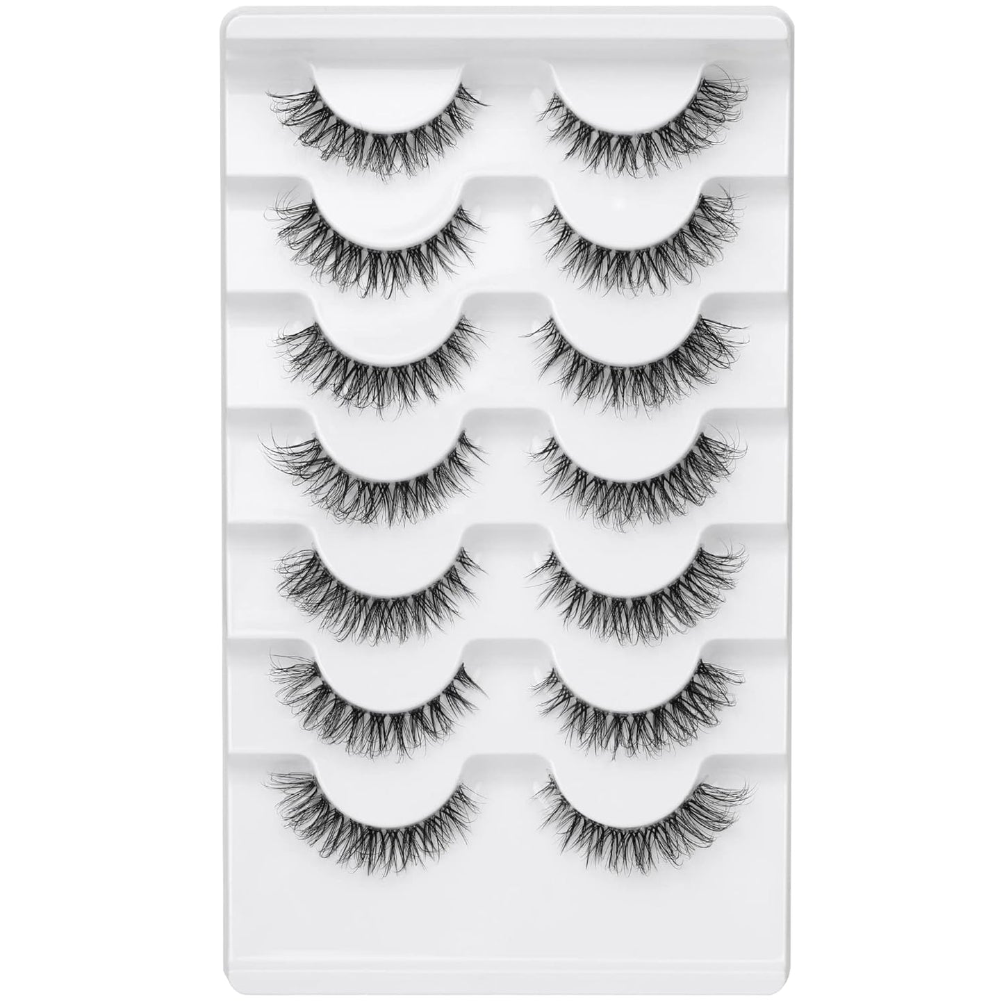 JIMIRE Demi-wispies Faux Mink Eyelashes with Clear Band Russian Strip Lashes Fluffy Natural Look Wispy Light 13MM Short False Eyelashes Invisible Small 3D Fake Lashs Pack 7 Pairs-FemmiqueWomen