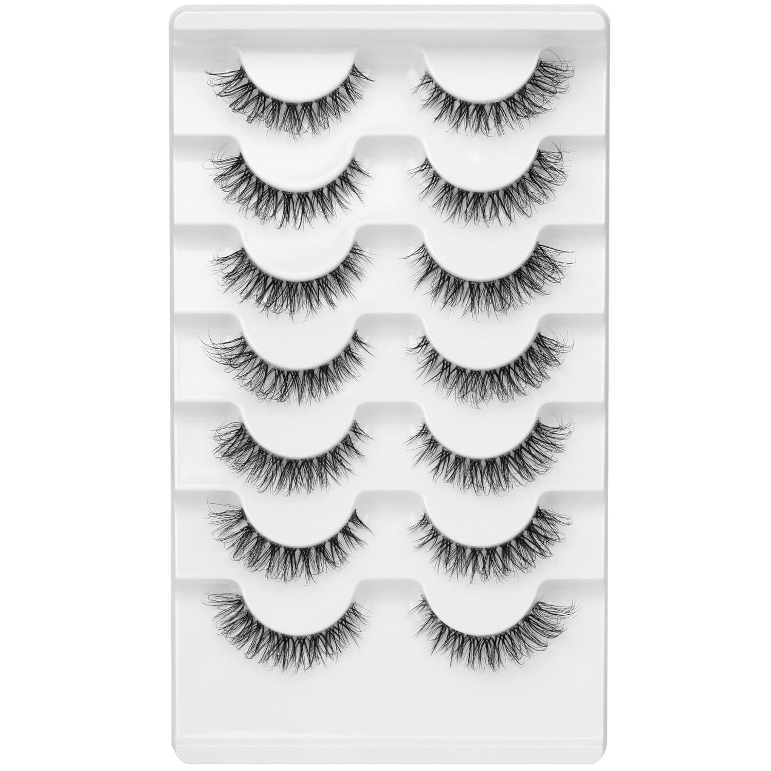 JIMIRE Demi-wispies Faux Mink Eyelashes with Clear Band Russian Strip Lashes Fluffy Natural Look Wispy Light 13MM Short False Eyelashes Invisible Small 3D Fake Lashs Pack 7 Pairs-FemmiqueWomen