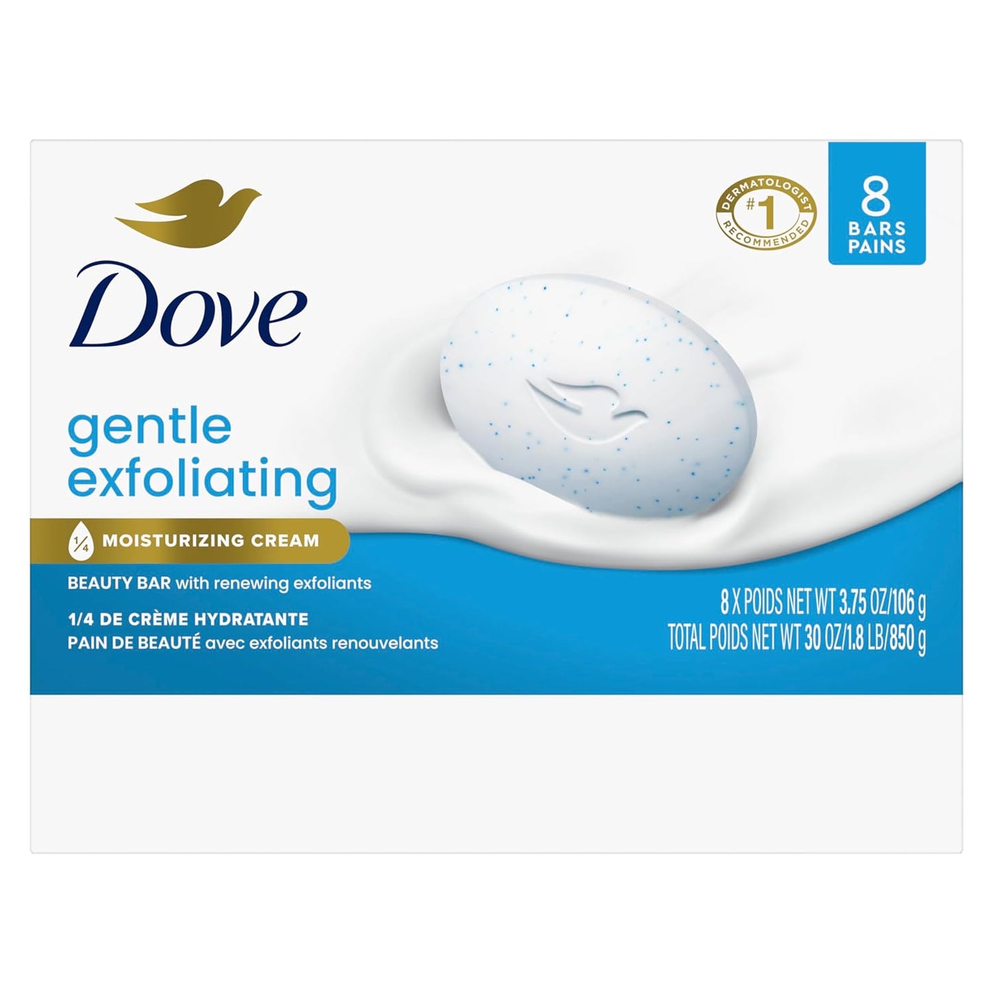 Dove Beauty Bar Soap 8 Bars Gentle Exfoliating, for Soft, Smooth Skin, Gently Renews Skin 3.75 oz-FemmiqueWomen