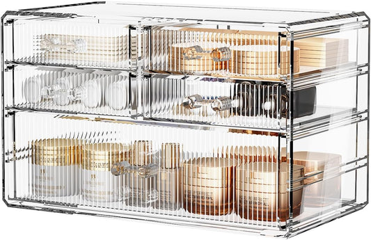 ZHIAI Stackable Storage Drawers, Acrylic Bathroom Counter Organizer Clear Makeup Organizers for Vanity, Kitchen Cabinets, Bathroom, Undersink, Home Organization and Storage (5 Drawers, Pattern C)-FemmiqueWomen