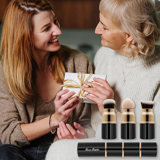 3 in 1 Professional Liquid foundation Makeup Brush Set Kabuki Face Blush Foudation Brush Powder Sponge for Powder/Liquid/Cream Travel Cosmetics Makeup Brushes with Cap-FemmiqueWomen