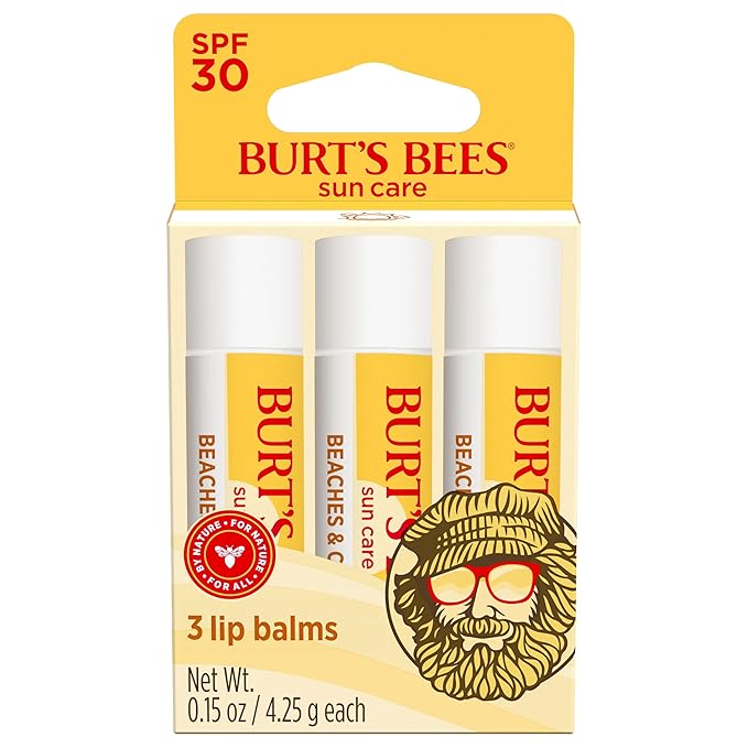 Burt’s Bees SPF 30 Lip Balm Mothers Day Gifts for Mom, Beaches and Cream, Water-Resistant Sun Care, Nano-Free Zinc Oxide Formula, Natural Origin Conditioning Lip Treatment, 3 Tubes, 0.15 oz.-FemmiqueWomen