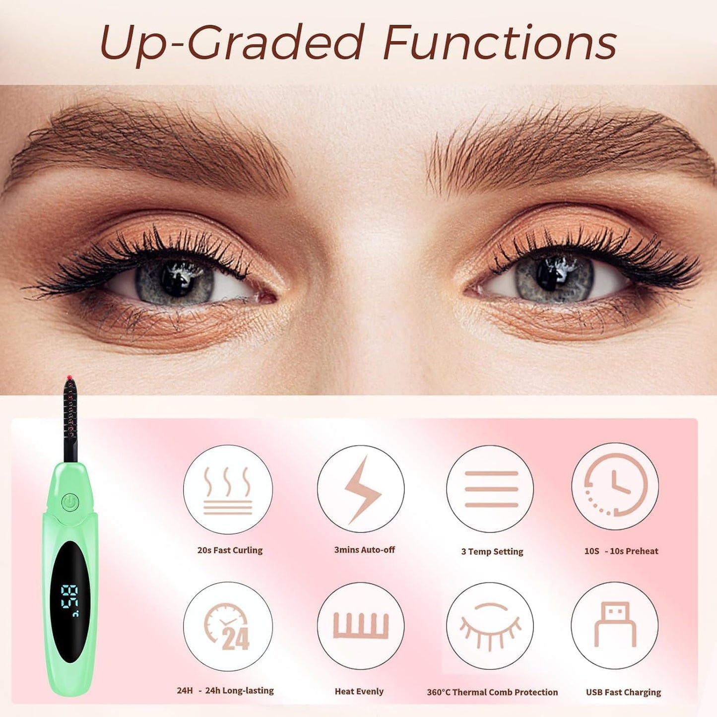 Heated Eyelash Curlers Electric Eyelash Curler with LED Display, 3 Temperature Modes Anti-Burn USB Rechargeable Natural Curling 24H Long Lasting for Women Makeup Tools Gifts LS423-FemmiqueWomen