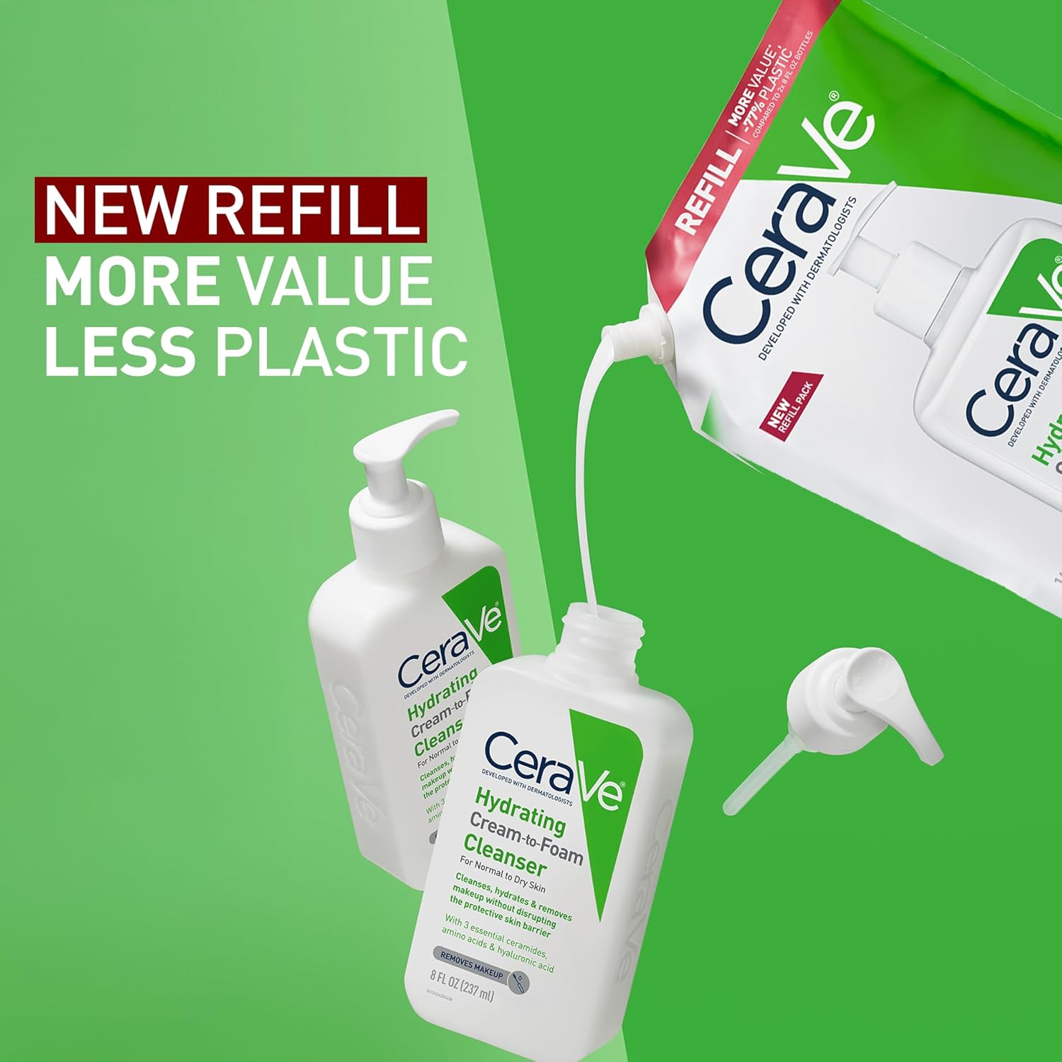 CeraVe Hydrating Cream To Foam Cleanser, Makeup Remover Face Wash For Dry Skin, Foaming Facial Cleanser With Hyaluronic Acid, Normal To Dry Skin, Fragrance Free & Non Comedogenic, 16 Ounce Refill-FemmiqueWomen