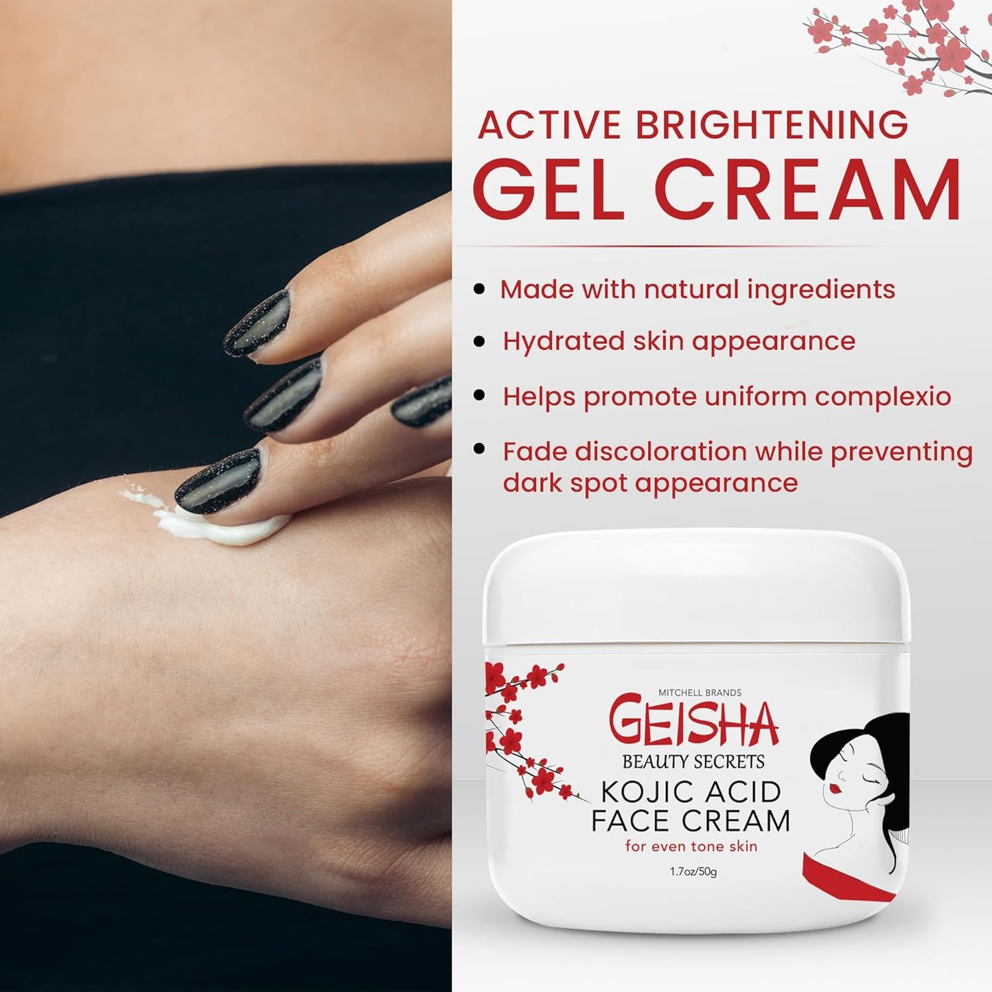 Geisha Kojic Acid Cream - 1.7 fl oz / 50 ml - Skin Brightening Cream for Face, Body, Hands - with Glycolic Acid-FemmiqueWomen