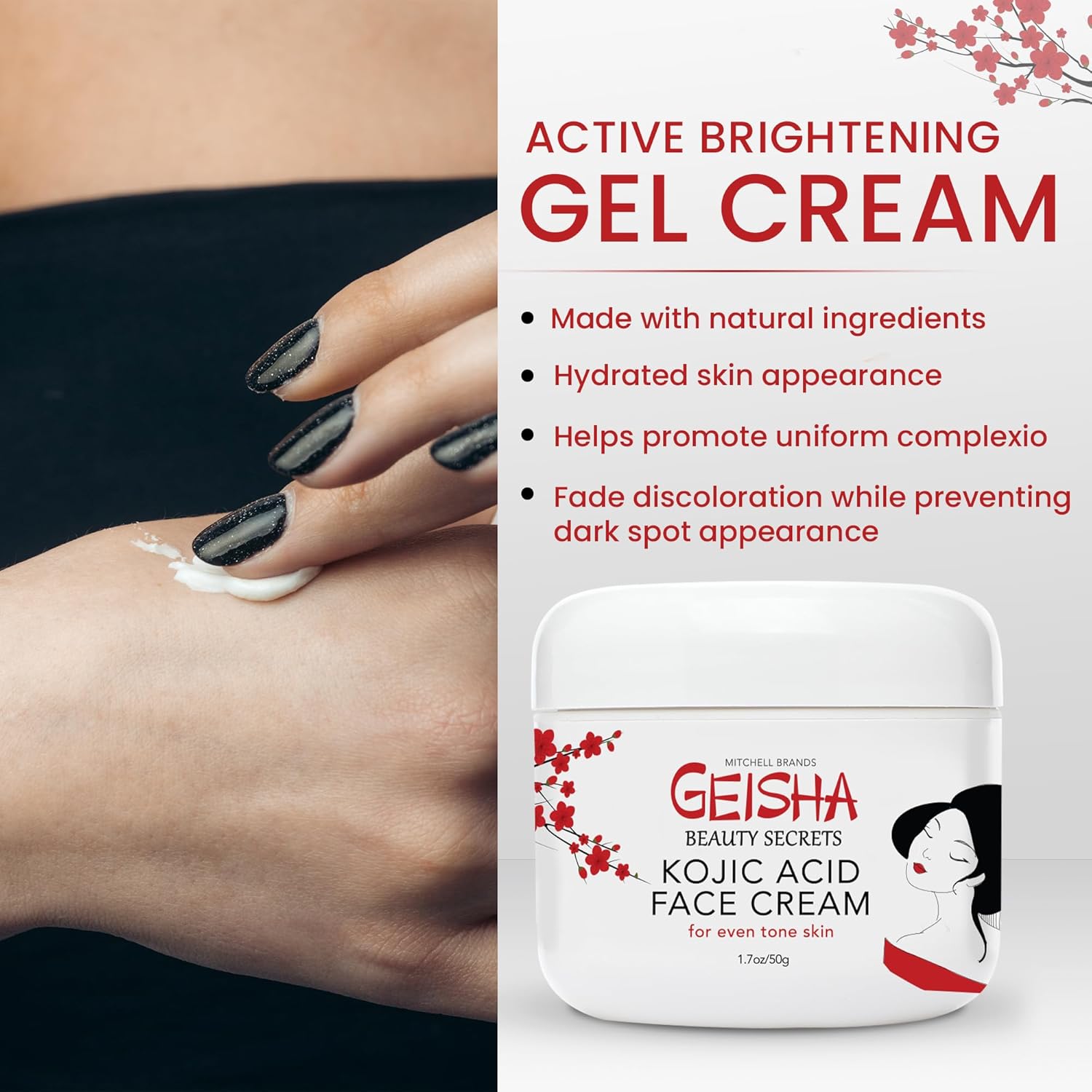 Geisha Kojic Acid Cream - 1.7 fl oz / 50 ml - Skin Brightening Cream for Face, Body, Hands - with Glycolic Acid-FemmiqueWomen