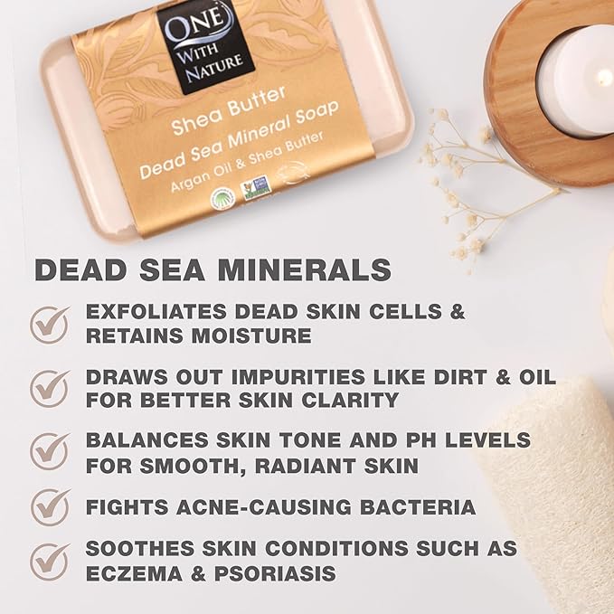 One With Nature Dead Sea Salt Shea Butter Soap 7oz 3-Pack – Purifying and Exfoliating Soap Bar with Dead Sea Minerals for Face & Body, for Men & Women-FemmiqueWomen