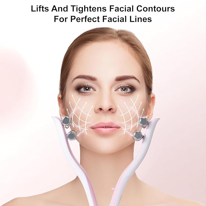 2025 Multi-Functional Face Lifting Device, V Roller Face Lift, Tightening, Skin Care, Double-Sided Roller Design, Type-C Fast Charging, Portable Beauty Device with 3 Adjustable Settings (White)-FemmiqueWomen