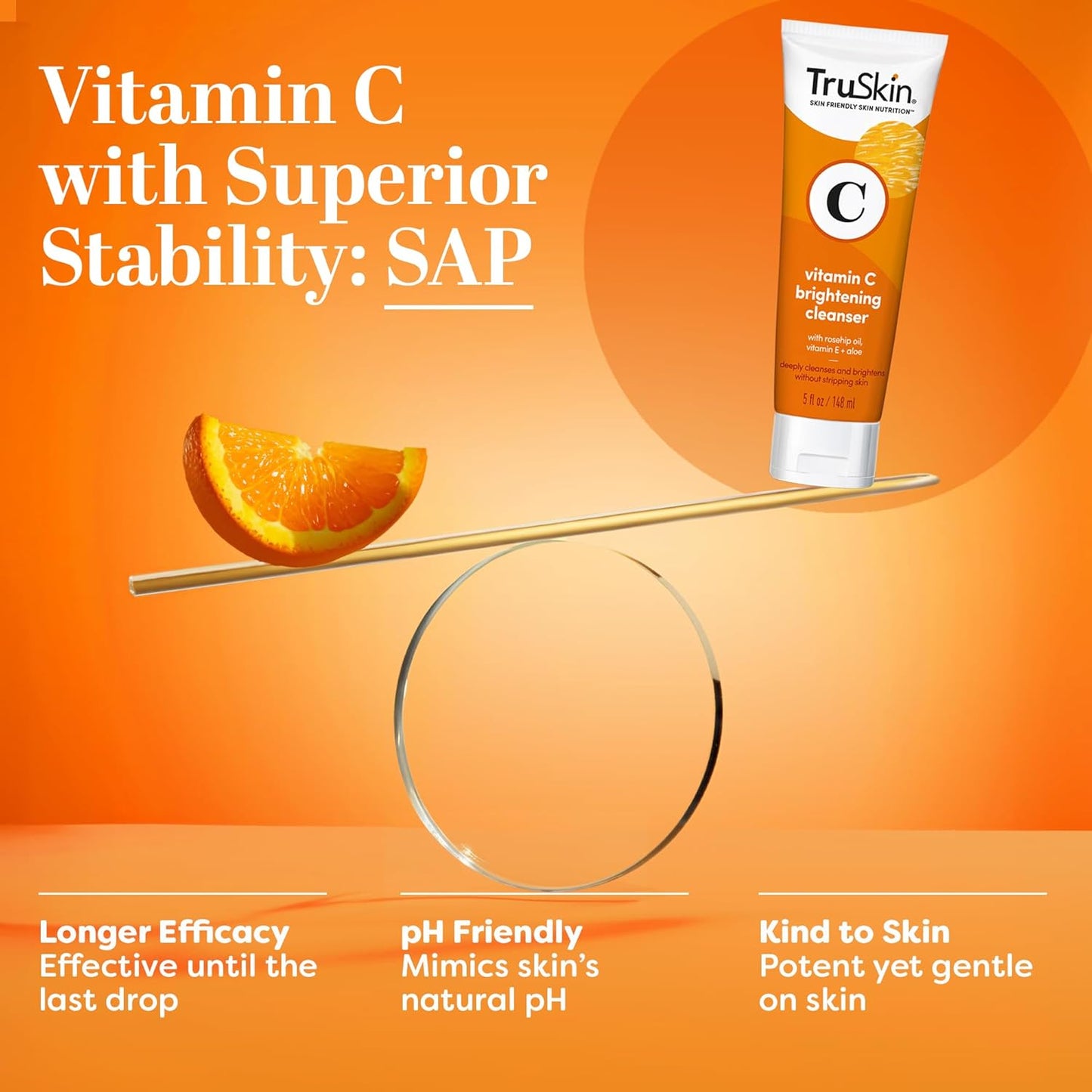 TruSkin Vitamin C Cleanser for Face - Brightening Face Wash with Vitamins C & E, Rosehip Oil, Aloe Vera and MSM - Deep Clean and Refresh for Radiant, Healthy-Looking Skin, 4 fl oz-FemmiqueWomen