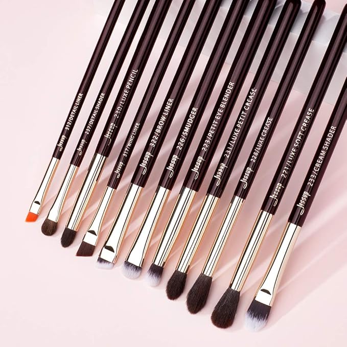 Jessup Professional Eye Makeup Brushes Set Natural-Synthetic 15pcs for Eyeshadow Blending Concealer Eyeliner Eyebrow, Zinfandel T284-FemmiqueWomen