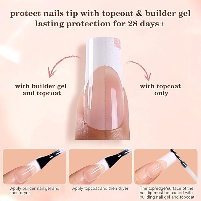 Long French Tip Press on Nails, 150pcs Soft Pink French Gel Nail Tips 15Sizes, Pre-lasting Soak Off Square Acrylic Fake Nails, No Need to File False Nail Tips Extension for Women Nail Gift