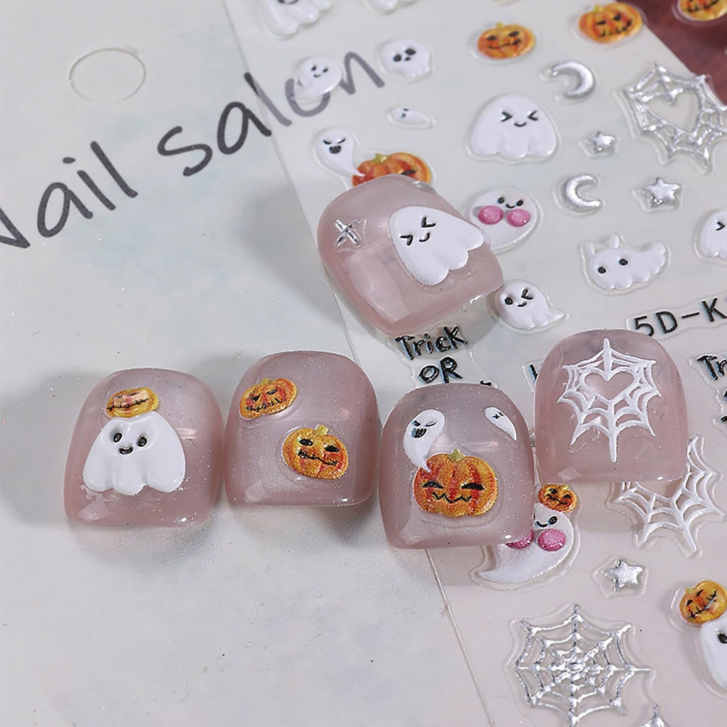 2 Sheets Halloween Nail Stickers for Nail Art 5D Spider Web Nail Art Stickers Embossed Ghost Pumpkin Nail Decals Self-Adhesive Horror Black Cat Nail Design Decals for Women Party Nails Supplies-FemmiqueWomen