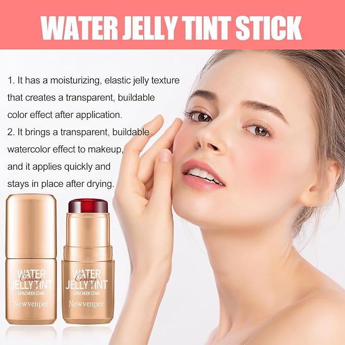 2PCS Jelly Blush Stick, Multi-Purpose Lip & Cheek Stick, Waterproof jelly tint, Moisturizing Cooling Water Jelly Tint Long Lasting cheek stain & lip tint for Women and Girls 02#-FemmiqueWomen