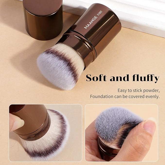 MAANGE 7pcs Makeup Brush Set Double Sided Kabuki Makeup Brushes Contour Brush for Foundation Liquid Powder Concealer Cream Cosmetics Bronzer Blending Blush Buffing Makeup Tools (Coffee)-FemmiqueWomen