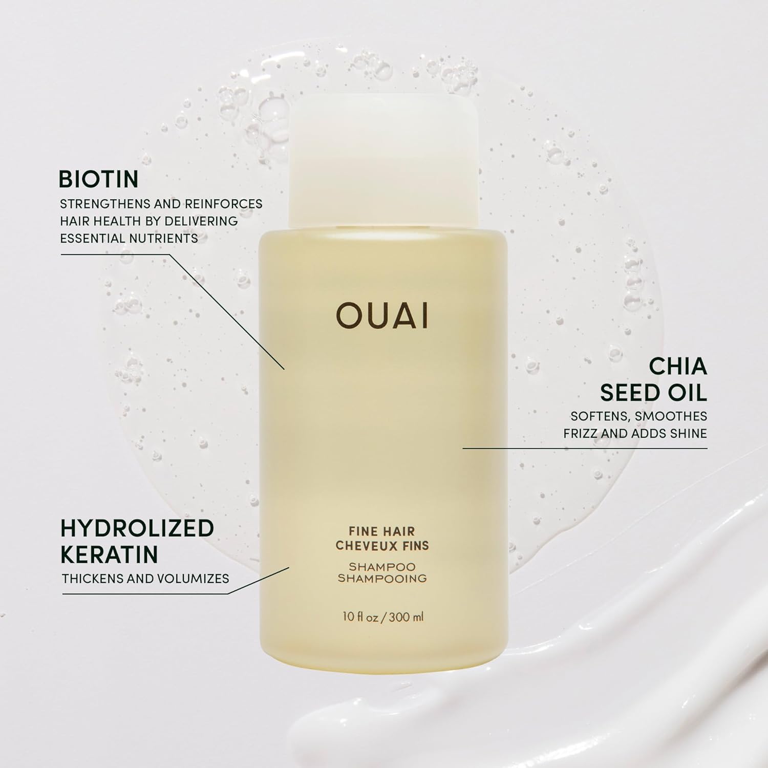 OUAI Fine Shampoo + Refill Bundle - Volumizing Shampoo with Keratin, Biotin & Chia Seed Oil for Fine Hair - Delivers Clean, Weightless Body - Sulfate Free Hair Care (2 Count, 10 Oz/32 Oz)-FemmiqueWomen