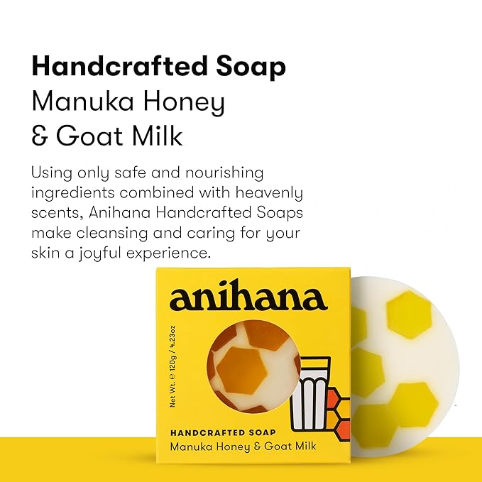 ANIHANA Handcrafted Soap 3 Pack with Coconut Oil, Gentle Cleansing Paraben Free Cruelty Free Refreshing Manuka Honey & Goat Milk Scent 4.23 oz each-FemmiqueWomen