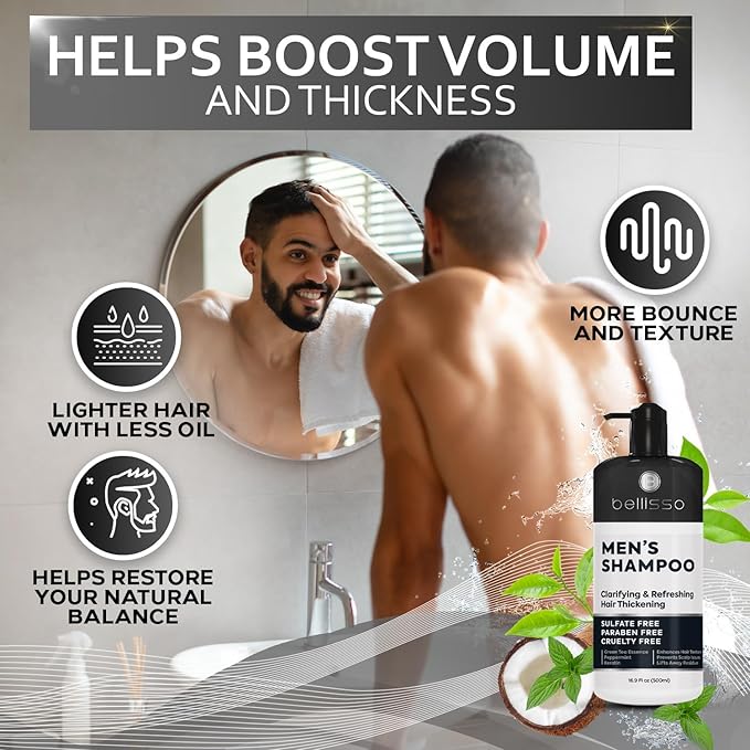 Shampoo for Men - Tea Tree Oil and Peppermint - Sulfate Free, Paraben Free - Clarifying, Refreshing, Volumizing & Moisturizing Hair Thickening Formula - Ideal for Oily Hair, Dry Scalps and Build Up-FemmiqueWomen