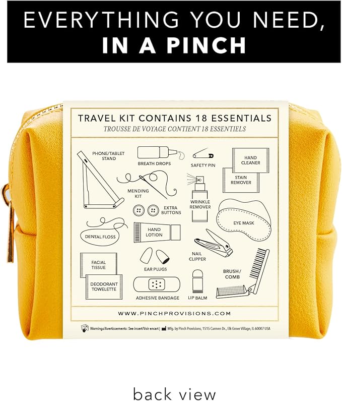Pinch Provisions Travel Kit, includes 18 Must-Have Emergency Essential Items for Travelling, Ideal Road Trip or Airport Gift for Friends, Family & Peers, Portable Pouch-FemmiqueWomen