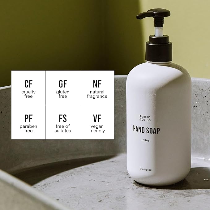 Public Goods Hand Soap | Cleansing Soap for Kitchen & Bathroom | Made with Natural Essential Oils | Paraben & Sulfate Free | Vegan Friendly | Made in Canada | 12 Fl Oz Bottle with Dispenser Pump-FemmiqueWomen
