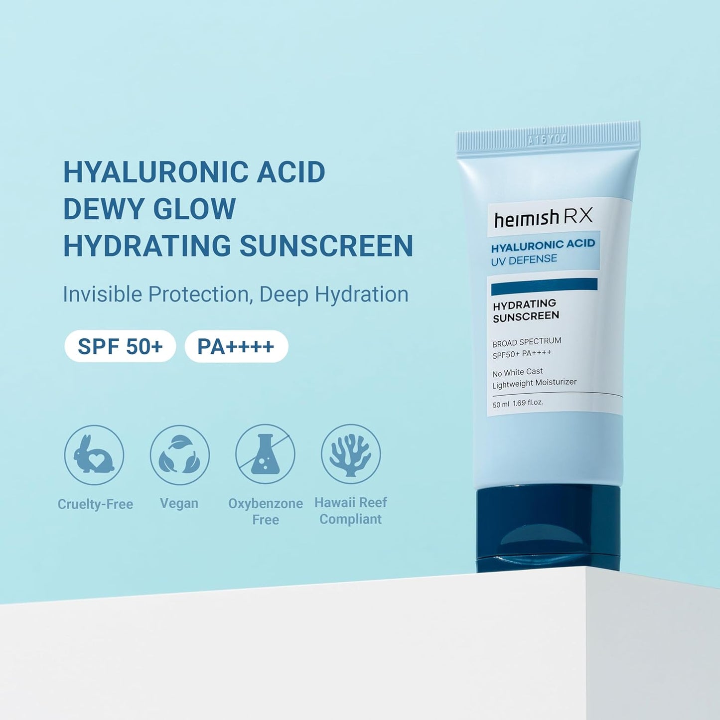 HEIMISH RX Hyaluronic Acid Hydrating Sunscreen - Daily Sunscreen For Face, SPF Face Moisturiser, Broad Spectrum SPF 50, No White Cast, Lightweight, Fast-absorbing, Korean Skincare, 50ml (1.69 fl. oz)-FemmiqueWomen