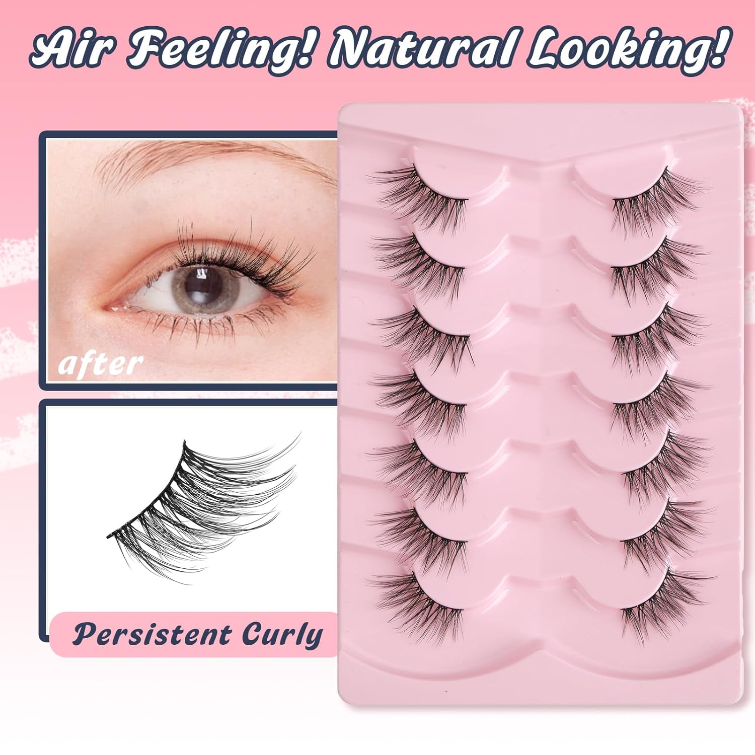 Half Lashes Cat Eye False Eyelashes Natural Look 14MM Natural Corner Lashes Wispy Half Eyelashes 3/4 Lash with Thin Cotton Band C Curl Soft Eyelash Siligli 7 Pair-FemmiqueWomen