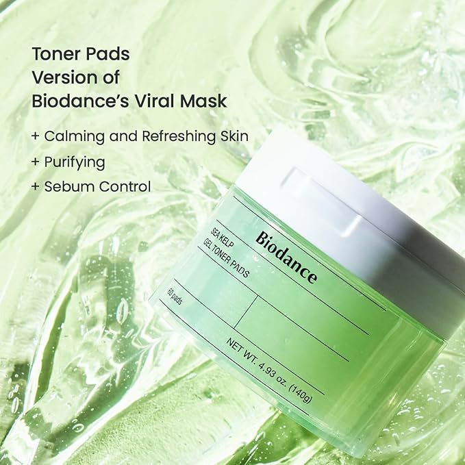 Biodance Sea Kelp Gel Toner Pads, Calming & Soothing for Sensitive Skin, Oil & Sebum Control, Blemish Care, Gentle Exfoliating Toner Pads, Korean Skincareㅣ4.93 fl.oz.(140g)*60Pads-FemmiqueWomen
