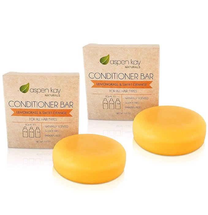 Solid Lemongrass & Sweet Orange Conditioner Bar, Natural & Organic, For All Hair Types Including Frizzy, Sulfate-Free & Cruelty-Free, 2.3 Ounce (2-Pack)-FemmiqueWomen