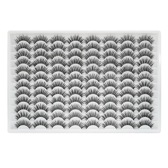 False Eyelashes 48 Pairs Faux Mink Lashes 14mm Wispy Lashes 3D Fluffy Cat Eye Lashes Pack Bulk Wholesale Strip Lashes(style 48-020)-FemmiqueWomen