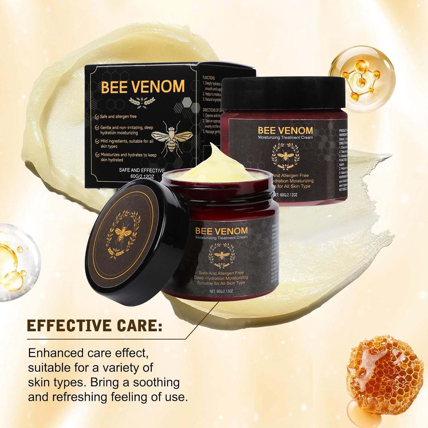 Bee Venom Cream,Bee Venom Comprehensive Cream, Bee Venom Skin Cream,Visibly reduces skin blemishes, Natural Professional Bee Venom Repair Cream, Gently Nourish the Skin, for All Skin Types (2pcs)-FemmiqueWomen